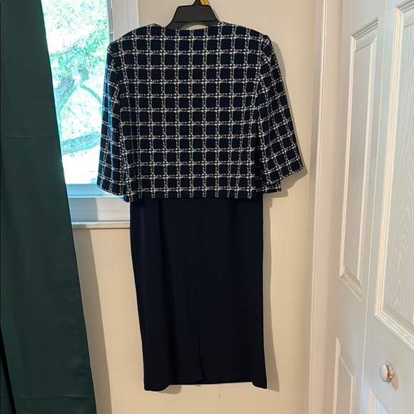 Elegant Navy Dress with Checkered Jacket - Picture 3 of 3